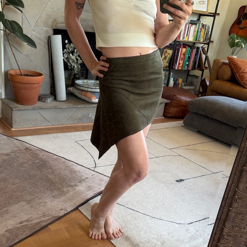 Free People Chocolate Brown Asymmetrical Suede Mini Skirt